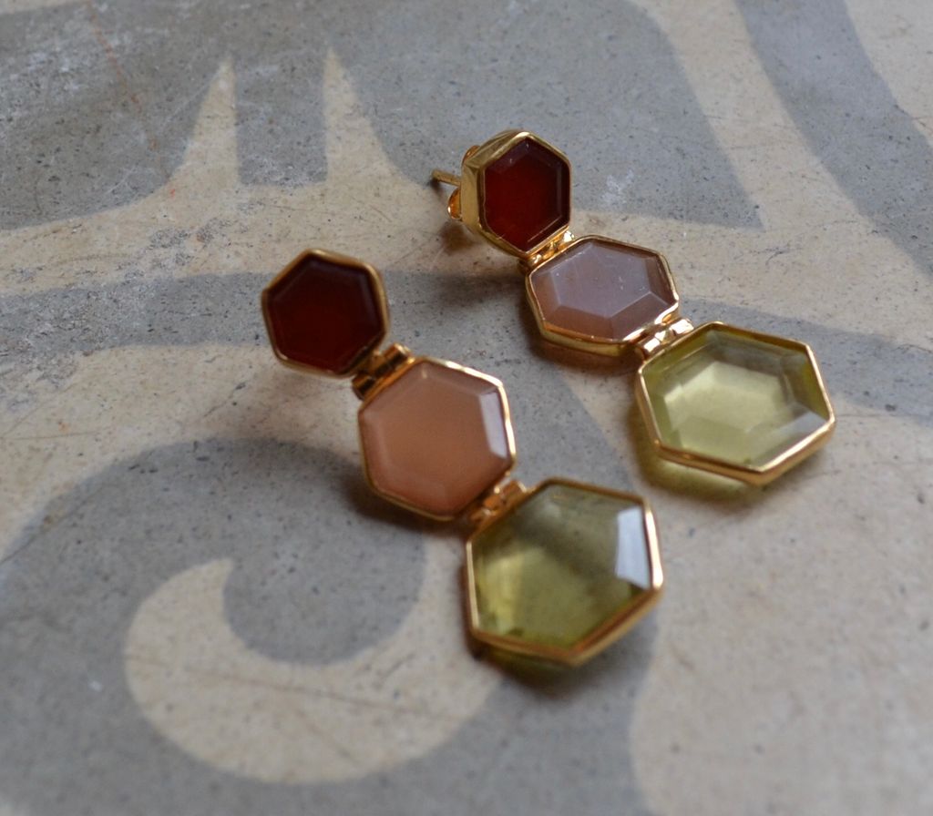 Mixed Stone Hexagon Earrings