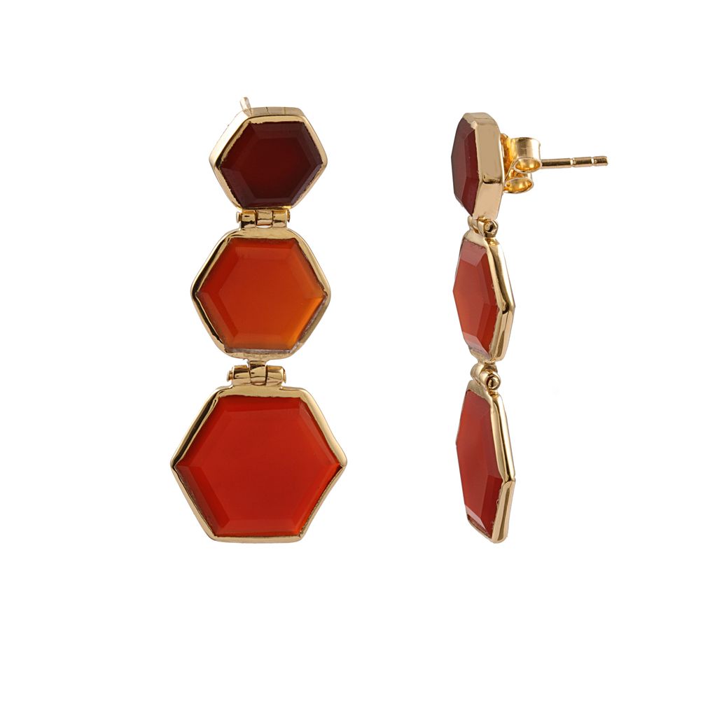 Red Onyx Hexagon Earrings