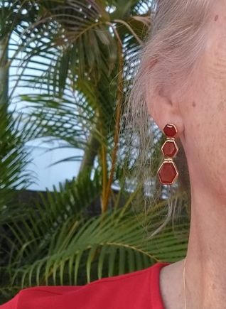 Red Onyx Hexagon Earrings