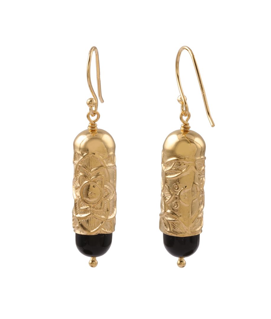 Gold Black Onyx Earrings