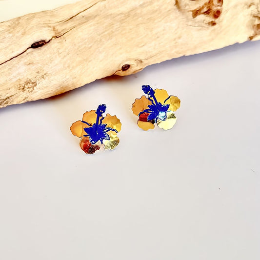 Buff n Blue - Hibiscus Earrings