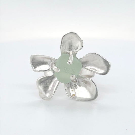 Plumeria sea glass ring