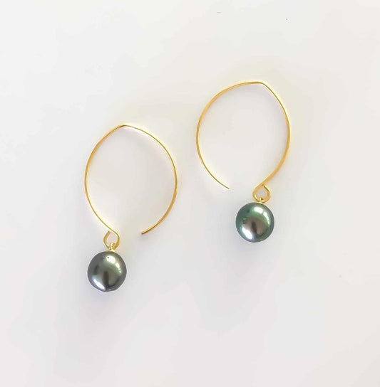 Tahitian Pearl 1/2 Moon Gold Earrings