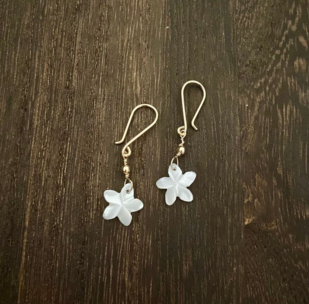 MoP Plumeria Drop Earrings