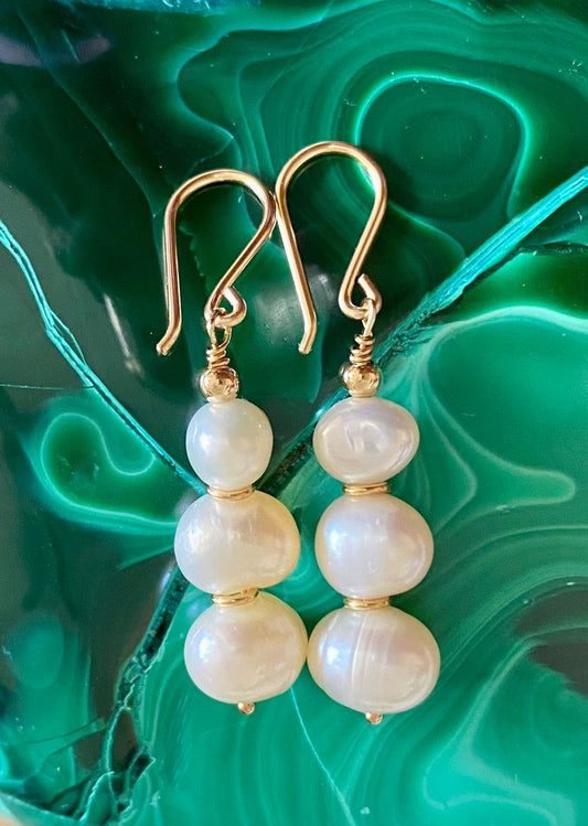 Three Pearls Classic Earrings