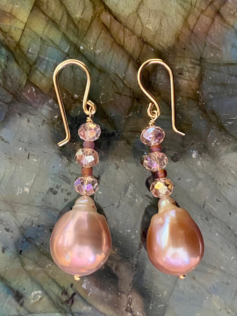 Pink Sparkle Edison Pearls - Earrings