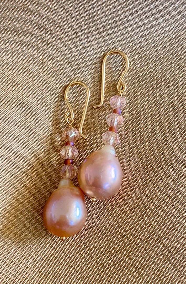 Pink Sparkle Edison Pearls - Earrings