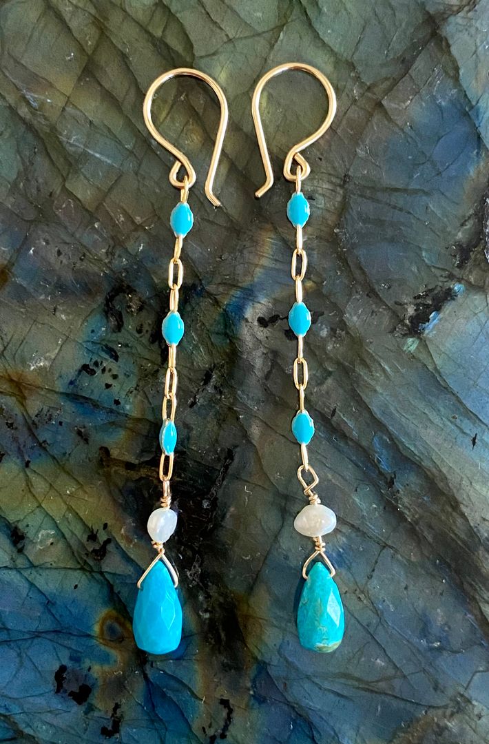 Turquoise Enamel Drop Earrings