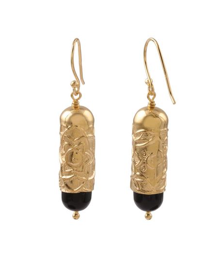 Gold Black Onyx Earrings