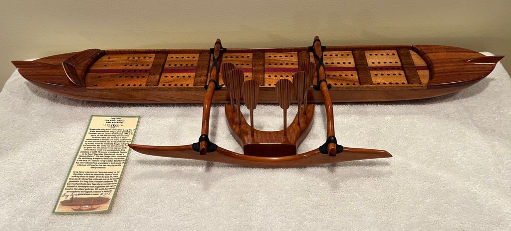 32" Koa Cribbage Board Canoe