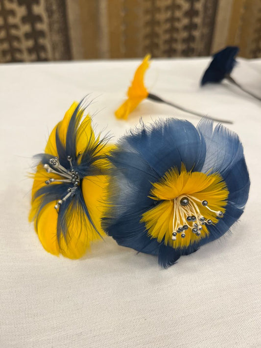 Buff n Blue feather hairpin